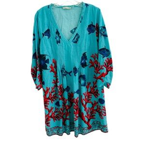 Soft Surroundings Seychelles Coral-Bead
Embellished Fish Coral Printed Dress